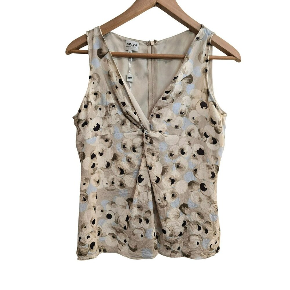 Armani Collezioni Beige Floral Print V-Neck Sleeveless Blouse